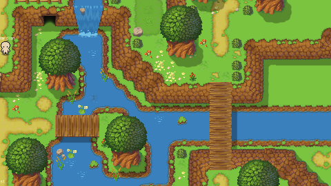 A river with wooden bridges on the island